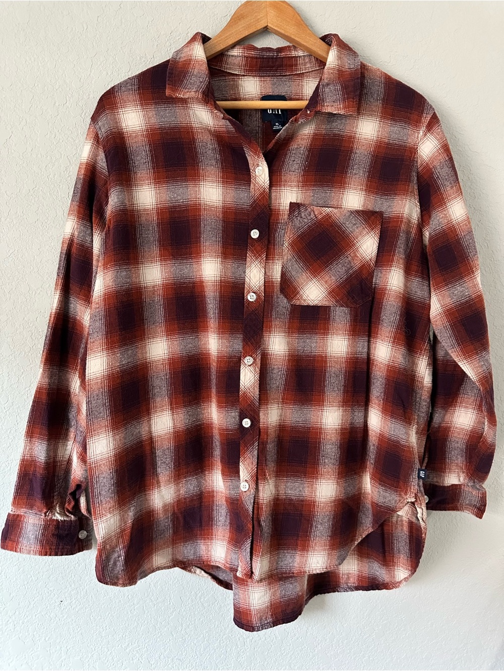 GAP Womens Plaid Button-Down Shirt - Rust, Cream, Brown